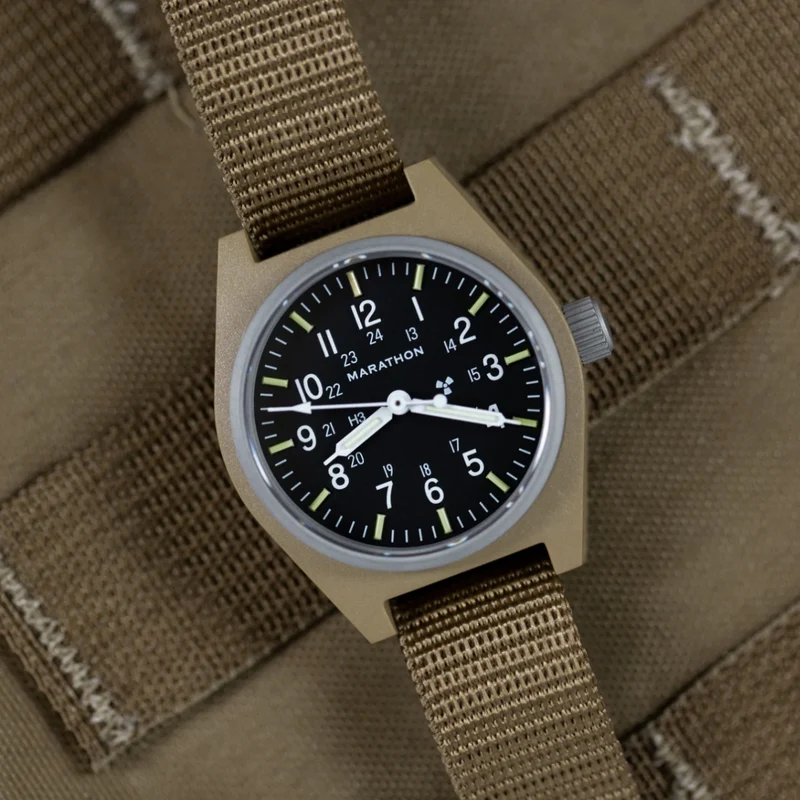 GPM Standard-Issue Tritium Field Mechanical Type II Desert Tan 34mm - Black on Fabric Strap
