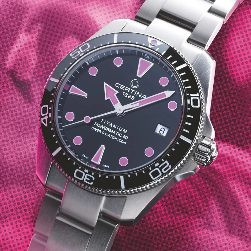 DS Action Diver “New DS Concept Extreme Shock Resistance” Titanium 38mm - Black, Pink Accents on Bracelet