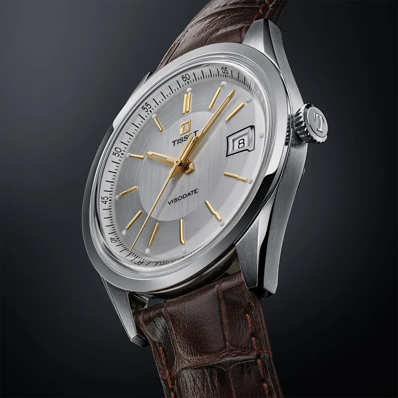 Visodate 39mm - Silver on Leather Strap
