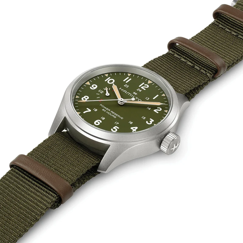 Khaki Field Power Reserve Mechanical 40mm Green on Fabric Strap