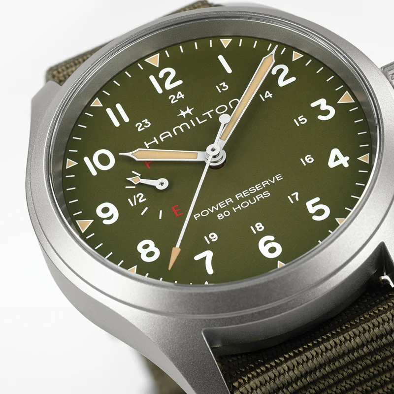 Khaki Field Power Reserve Mechanical 40mm Green on Fabric Strap