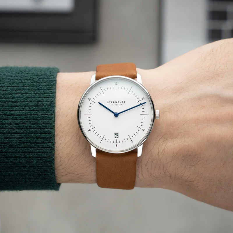 Naos Quartz 38mm - White on Light Brown Leather Strap