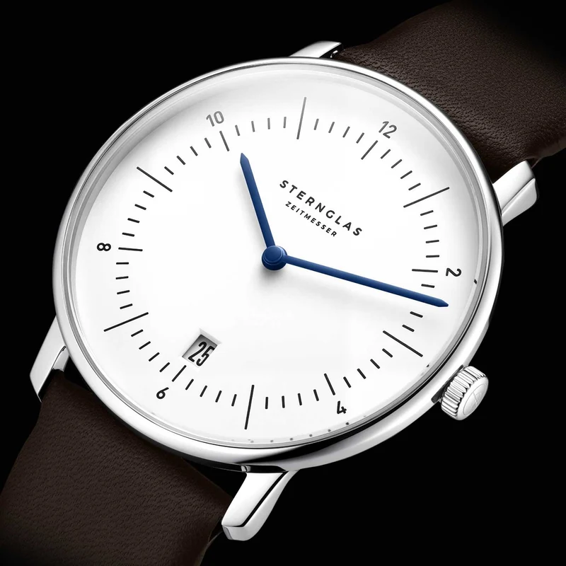 Naos Quartz 38mm - White on Dark Brown Leather Strap