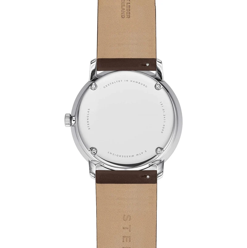 Naos Quartz 38mm - White on Dark Brown Leather Strap