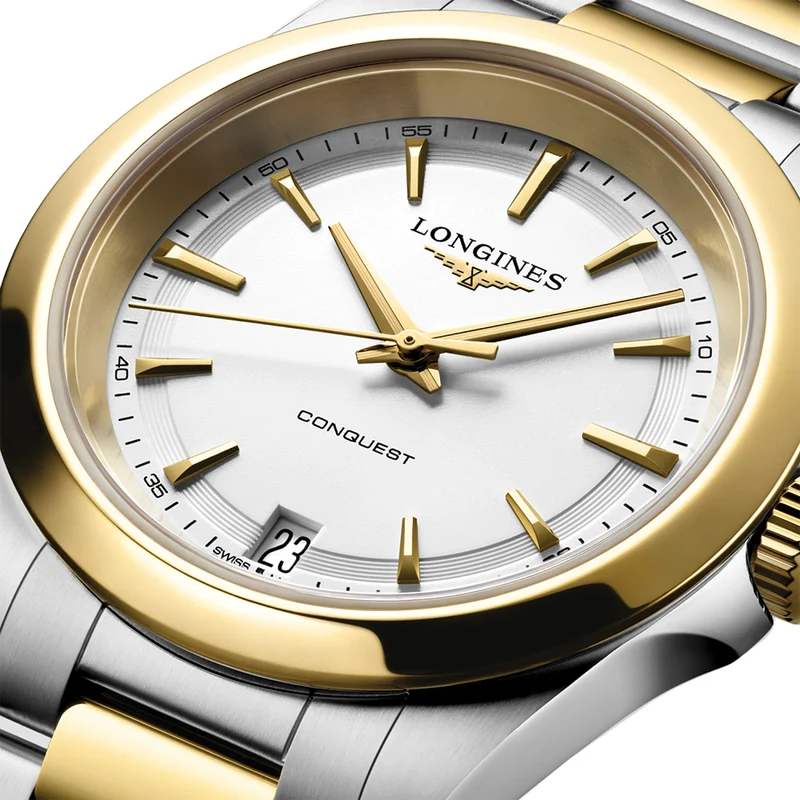 Conquest Quartz Yellow PVD Two-Tone 34mm - White on Bracelet