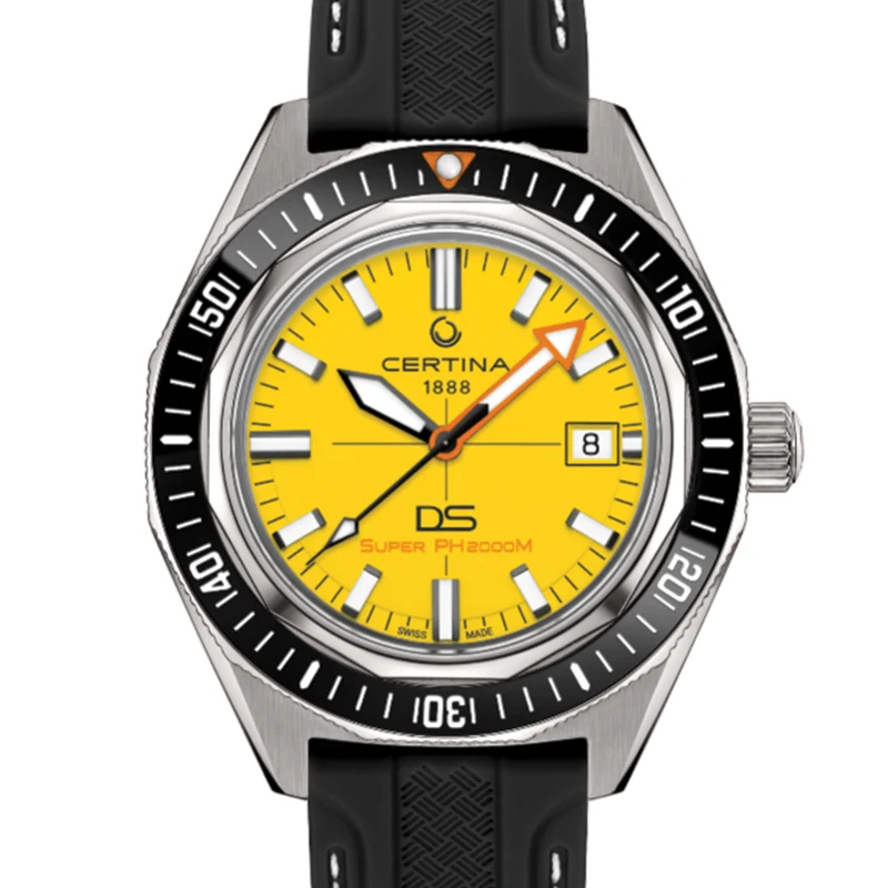 DS Super PH2000M 43mm - Yellow on Bracelet w/ Additional Rubber Strap