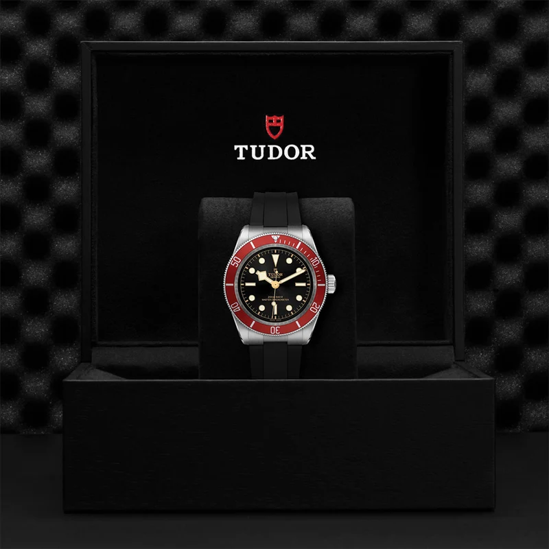 Black Bay 41mm - Black, Burgundy Bezel on Rubber Strap