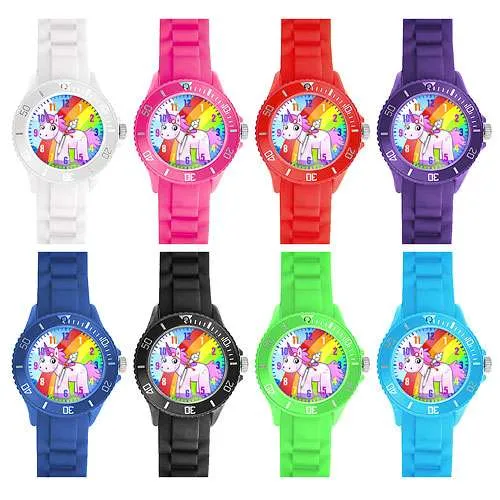 Bunte Kinder Armbanduhr Silikon Einhorn Uhr Lernuhr