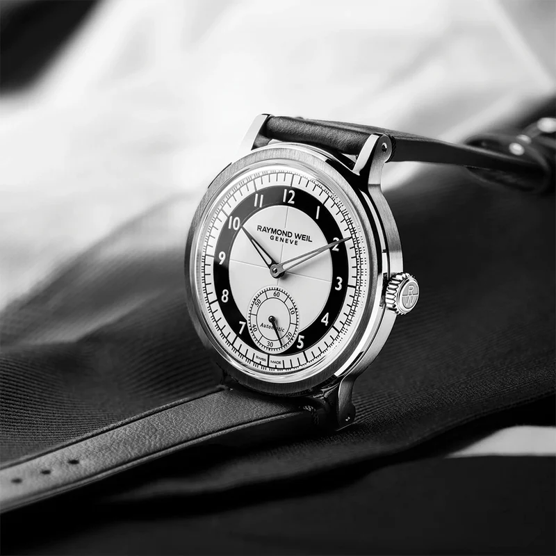 Millesime Small Seconds Tuxedo Dial 39mm - White on Leather Strap
