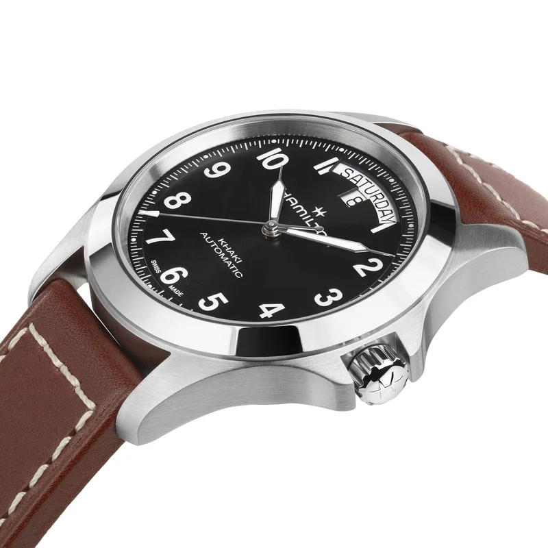 Khaki Field Auto 40mm - Black on Brown Leather Strap