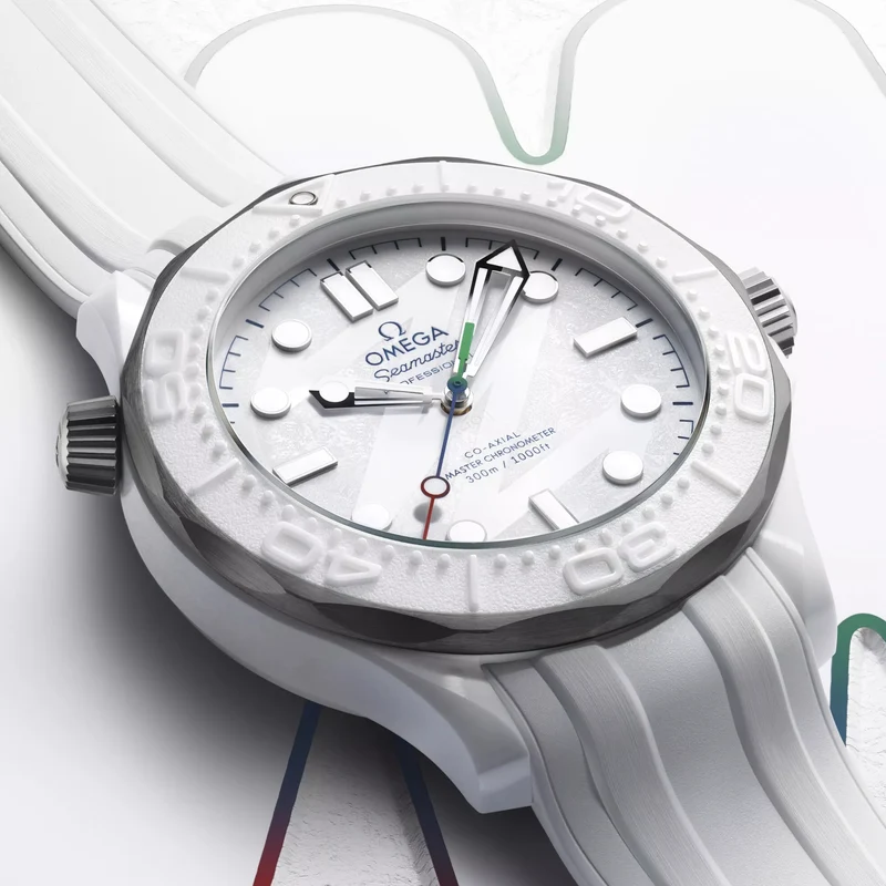 Seamaster Diver 300M Paralympic Milano Cortina 2026 43.5mm - White on Rubber Strap