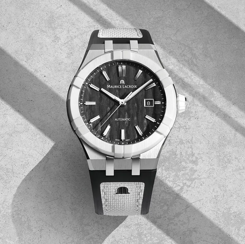 Aikonic Automatic 43mm - Black Carbon on White and Black Rubber Strap