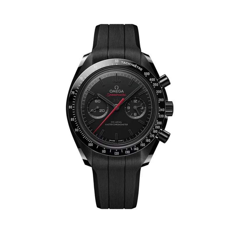 Speedmaster Dark Side of the Moon Black Ceramic 44.25mm - Full Black w/ Red Seconds Hand on Rubber Strap