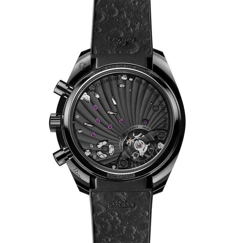 Speedmaster Dark Side of the Moon Black Ceramic 44.25mm - Full Black w/ Red Seconds Hand on Rubber Strap