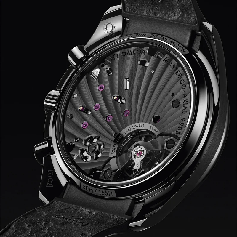 Speedmaster Dark Side of the Moon Black Ceramic 44.25mm - Full Black w/ Red Seconds Hand on Rubber Strap
