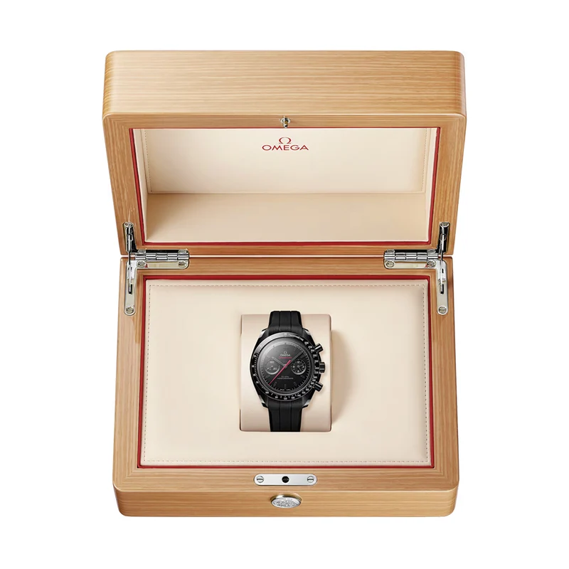 Speedmaster Dark Side of the Moon Black Ceramic 44.25mm - Full Black w/ Red Seconds Hand on Rubber Strap