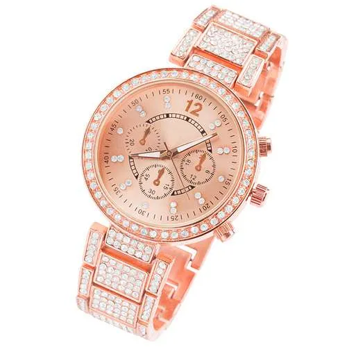 Designer Kristall Strass Damen Armbanduhr Chronograph Optik