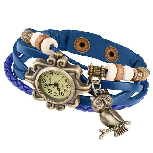 Damen Lady Vintage Retro Quarz Armbanduhr mit Eule