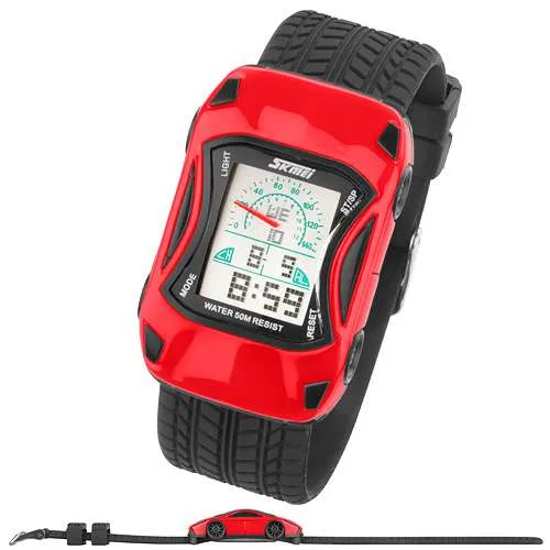 Bunte Silikon Kinder Auto Armbanduhr Digital Quartz Alarm,Stoppuhr