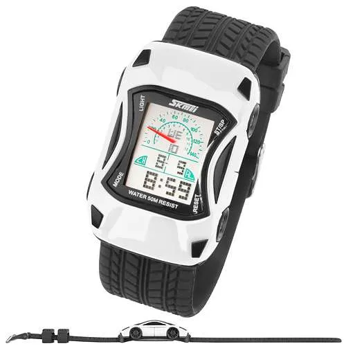 Bunte Silikon Kinder Auto Armbanduhr Digital Quartz Alarm,Stoppuhr