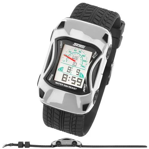 Bunte Silikon Kinder Auto Armbanduhr Digital Quartz Alarm,Stoppuhr