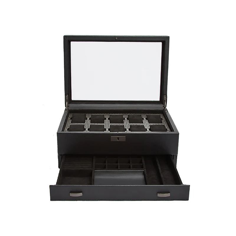 Axis 10 Piece Watch Box with Drawer - Powder Coat