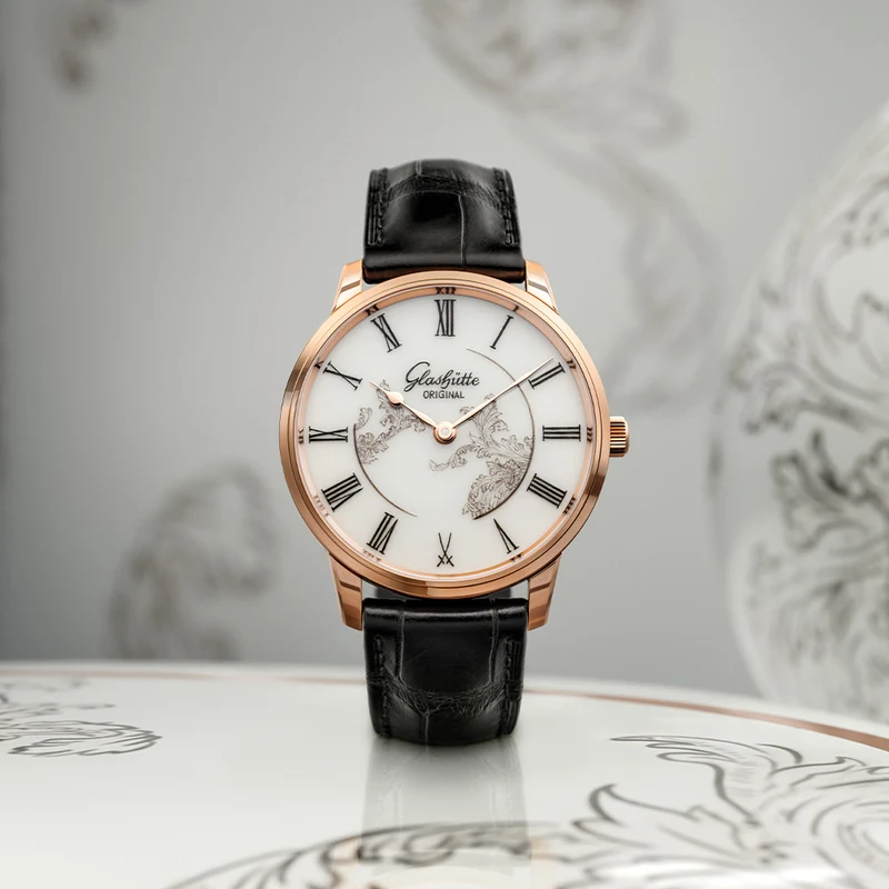 Senator Meissen Limited Edition Red Gold 40mm - White on Leather Strap