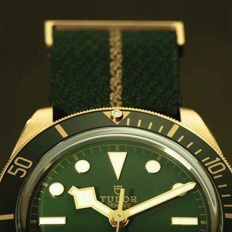 Black Bay 58 18K Yellow-Gold 39mm - Green on Leather Strap w/ Extra Fabric Strap