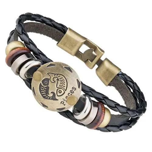 Stylisches Armband Surferarmband Leder Sternzeichen Horoskop Charms
