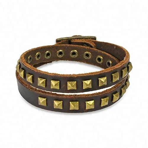 Leder Wickel Armband mit Pyramiden Nieten