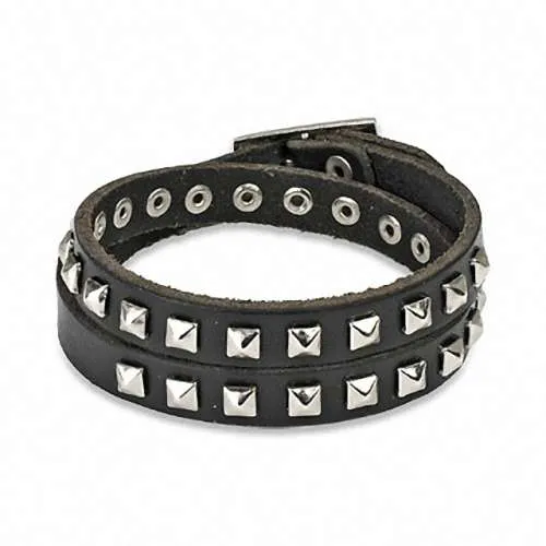 Leder Wickel Armband mit Pyramiden Nieten