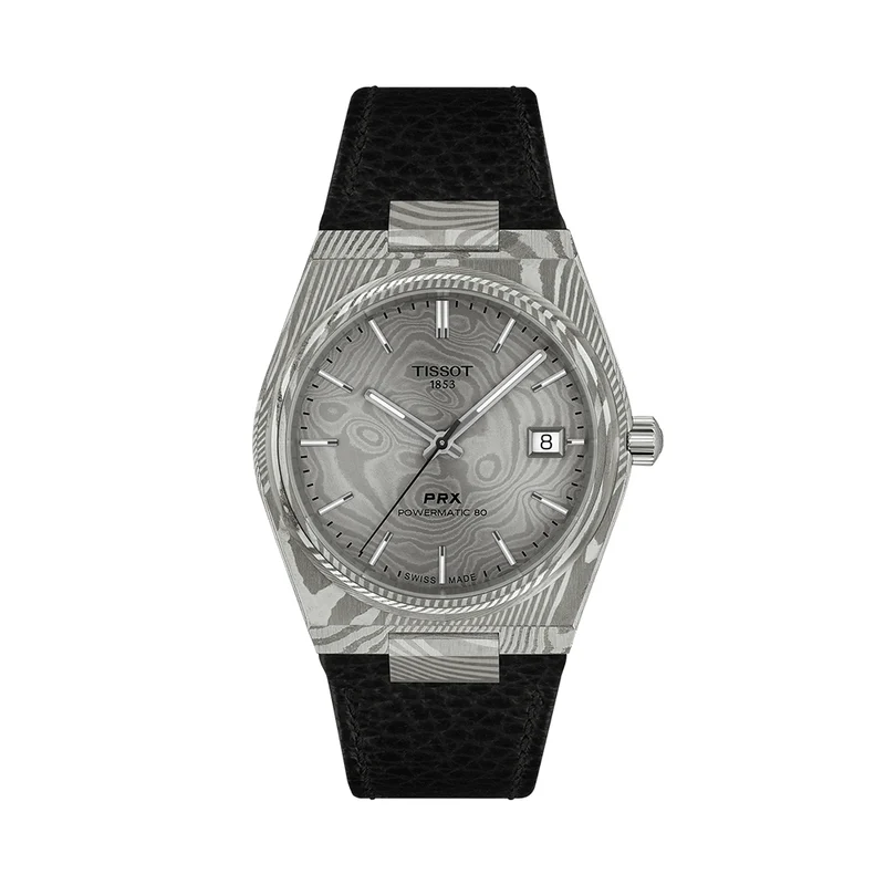 PRX Damascus Powermatic 80 38mm - Grey on Leather Strap