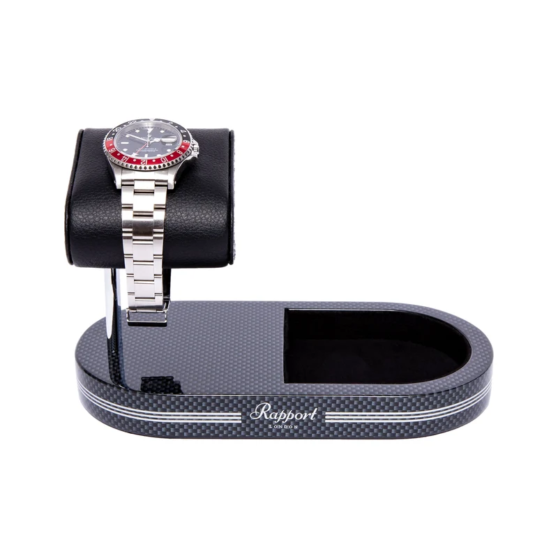 Formula Watch Stand with Tray - Carbon Fiber Finish