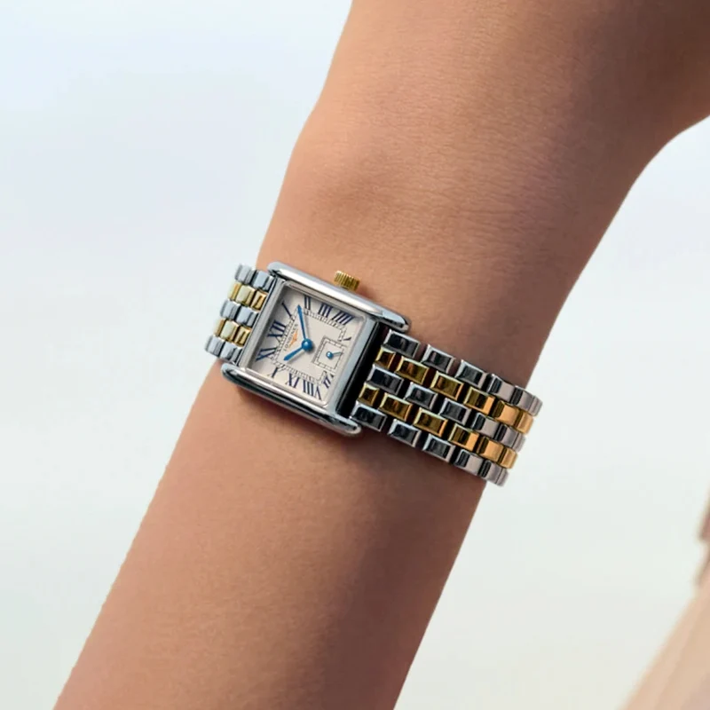 Mini DolceVita Quartz Yellow Gold Two-Tone 29mm - Silver "Flinqué" on Bracelet