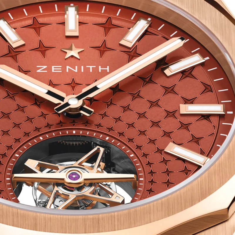 Defy Skyline El Primero Tourbillon Rose Gold 41mm - Red on Bracelet w/ Extra Rubber Strap