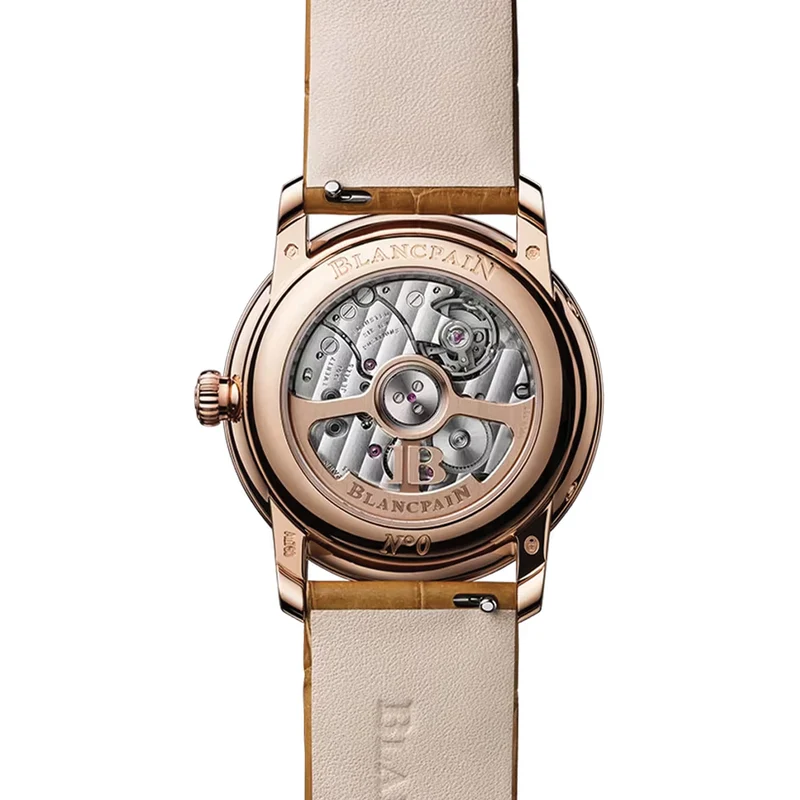 Villeret Moonphase Red Gold 33.2mm - Opaline w/ Diamonds on Leather Strap