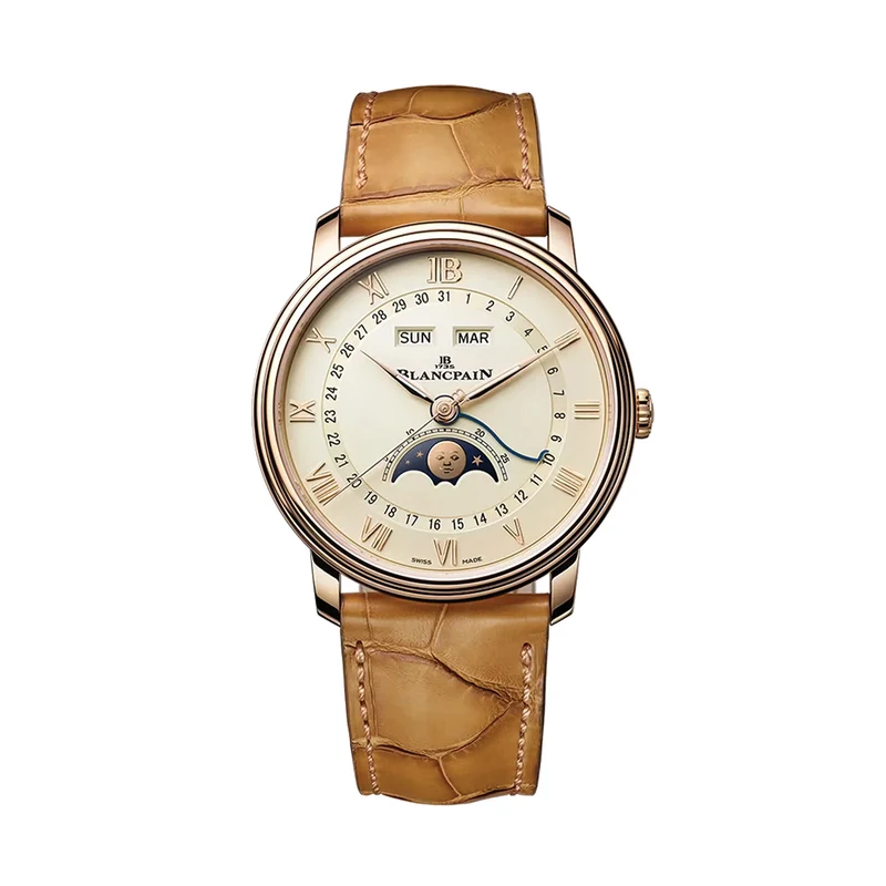 Villeret Moonphase Red Gold 40mm - Opaline on Leather Strap