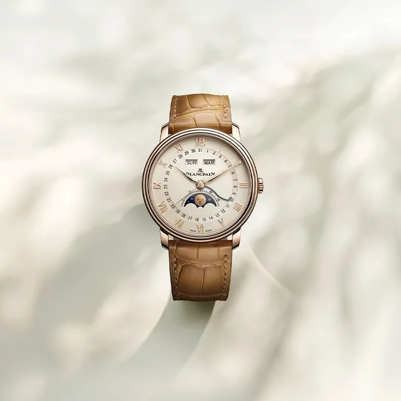 Villeret Moonphase Red Gold 40mm - Opaline on Leather Strap