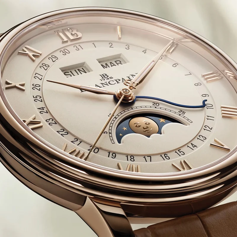 Villeret Moonphase Red Gold 40mm - Opaline on Leather Strap