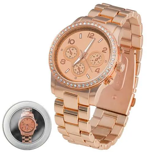 Elegante Designer Strass Kristall Damen Armbanduhr Edelstahl