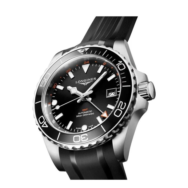 HydroConquest GMT - 41mm Black on Rubber Strap