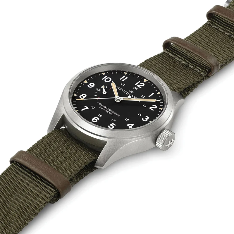 Khaki Field Mechanical Power Reserve 40mm - Black on Fabric Strap