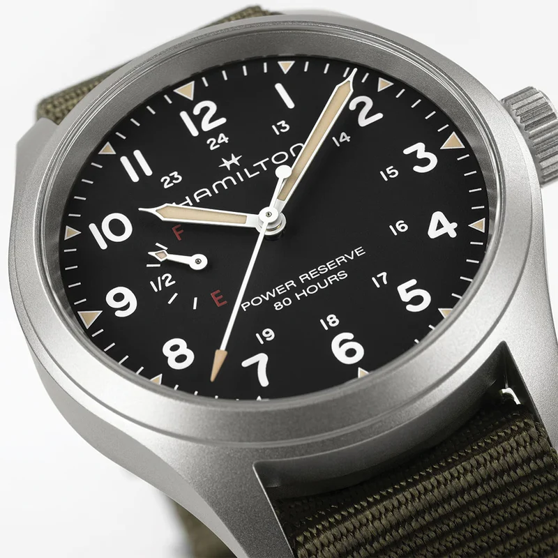 Khaki Field Mechanical Power Reserve 40mm - Black on Fabric Strap