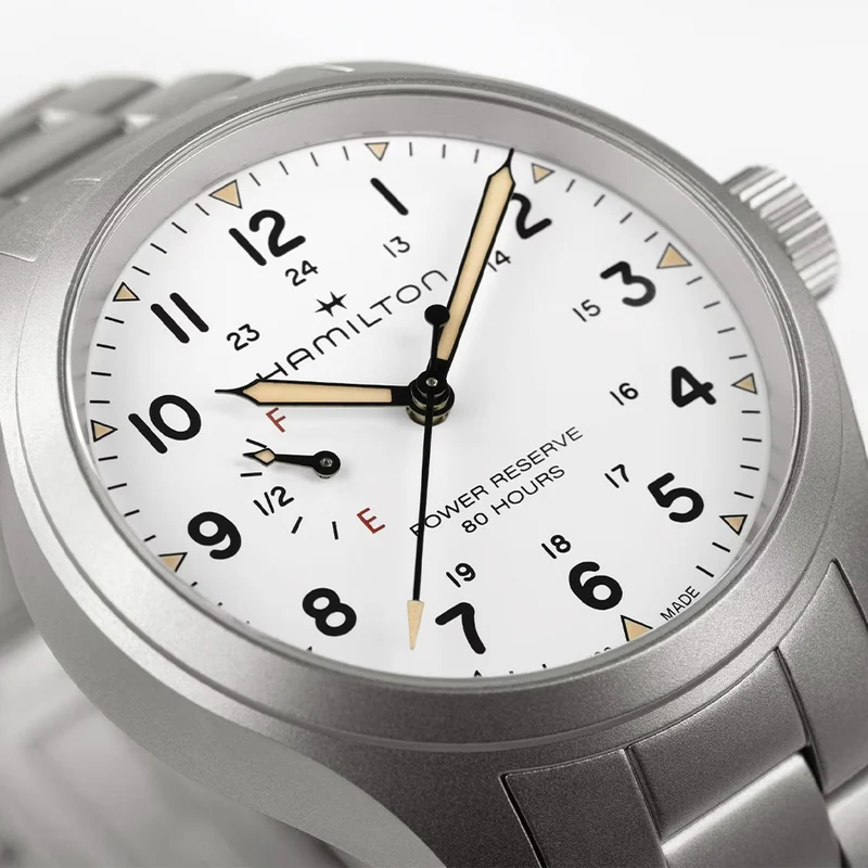 Khaki Field Mechanical Power Reserve 40mm - White on Bracelet