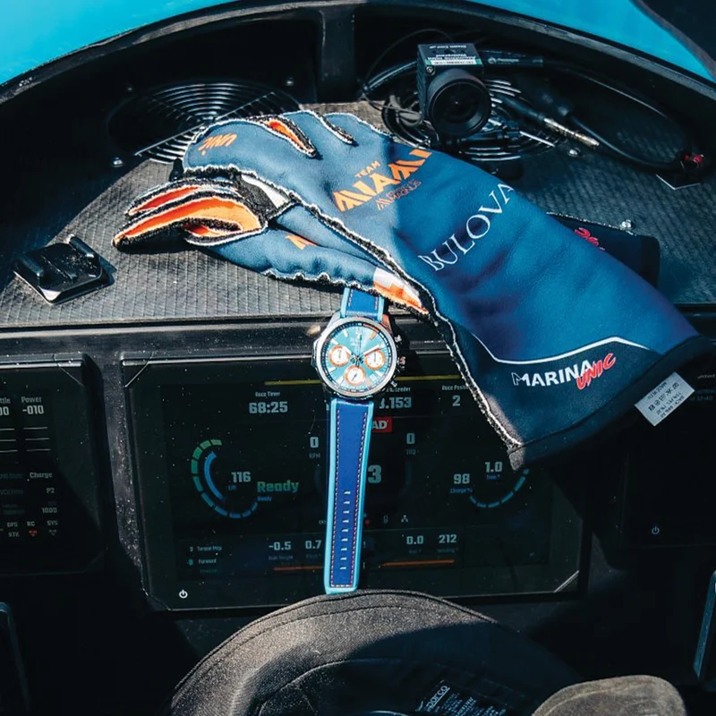 Marine Star E1 Team Miami Chronograph 43mm - Blue on Leather Strap w/ Extra Silicone Strap