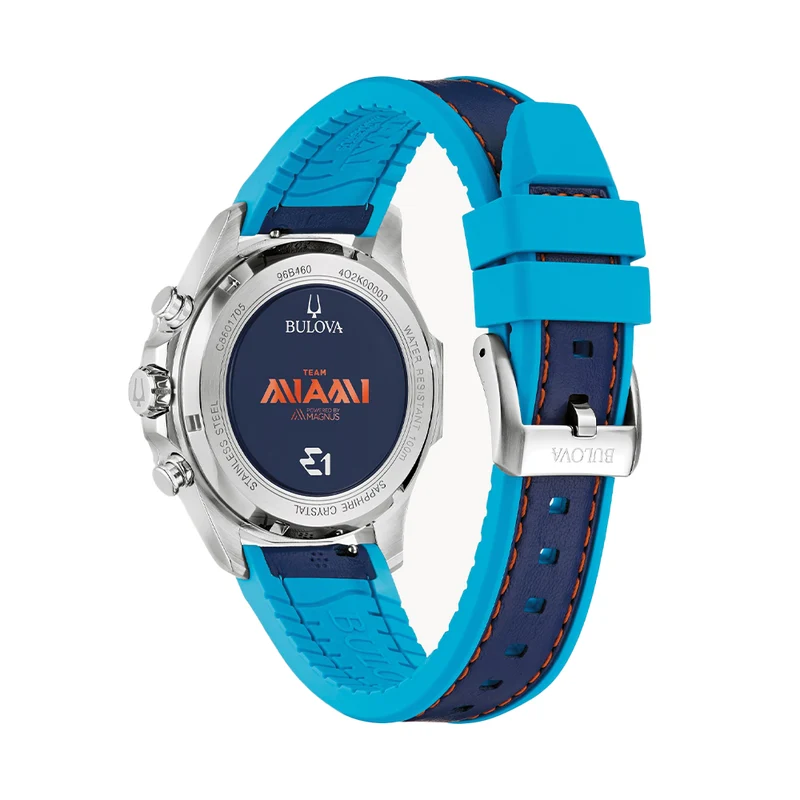 Marine Star E1 Team Miami Chronograph 43mm - Blue on Leather Strap w/ Extra Silicone Strap