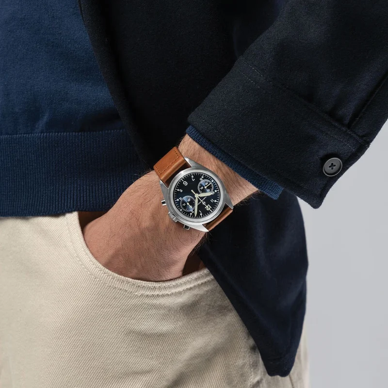 Khaki Aviation Pilot Pioneer Mechanical Chrono 40mm - Blue on Leather Strap