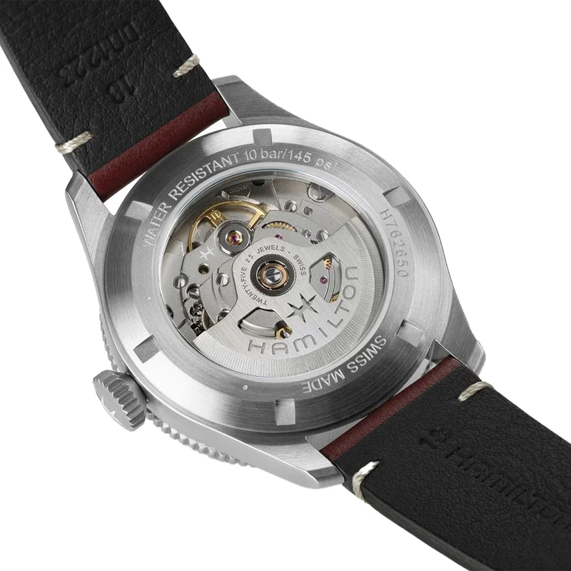 Khaki Aviation Pilot Pioneer Auto 38mm - White on Red Leather Strap