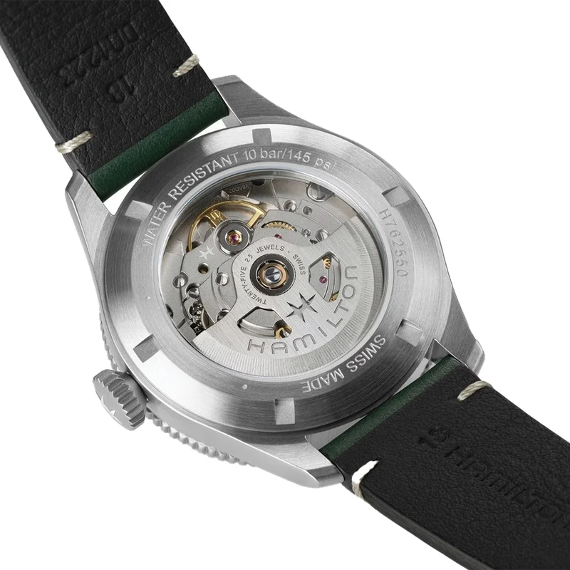 Khaki Aviation Pilot Pioneer Auto 38mm - White on Green Leather Strap