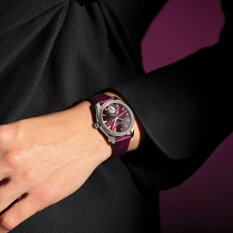 Serenade Luna "Purple Velvet" with Diamonds 32.5mm - Purple on Leather Strap